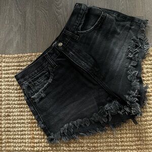 BDG Black High Waited Distressed Shorts